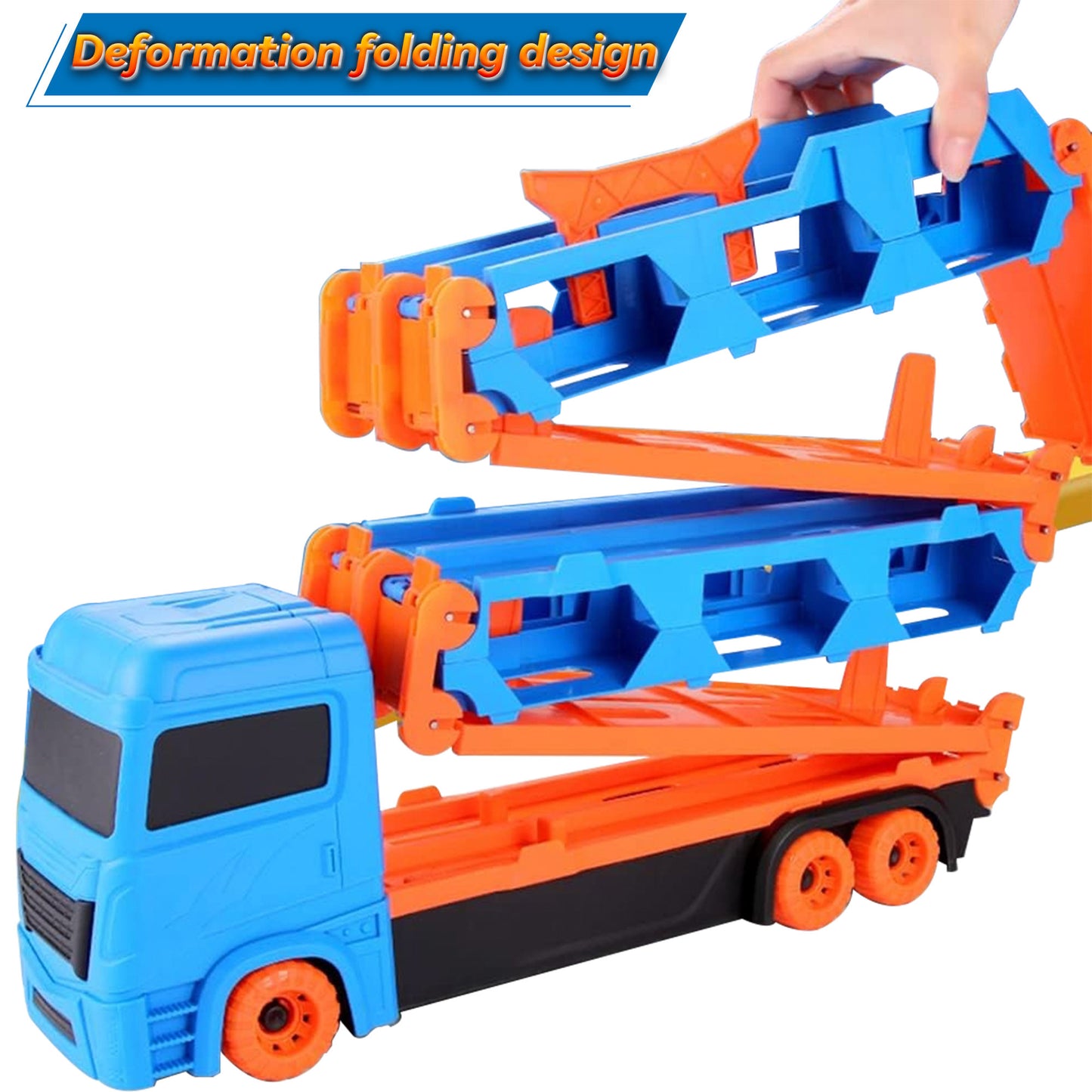 Car Transporter Truck Toy Set, Mega Hauler Carrier Trucks with 65 inch Ejection Race Track and 8PCS Metal Racing Cars for 3 4 5 6 7 8 Years Old Kids Boys Gift