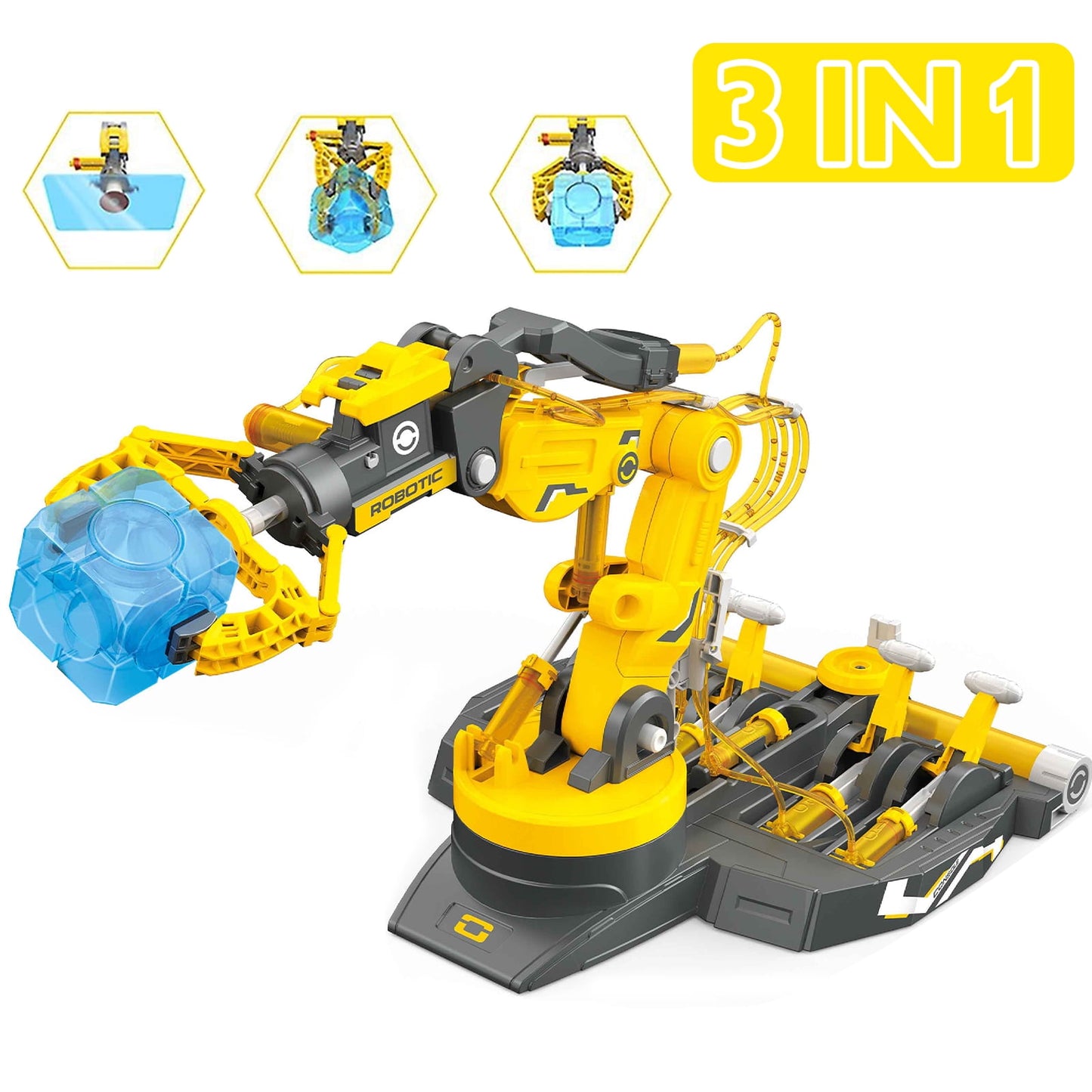 6 in 1 Building Hydraulic Construction Vehicles Toy Set - Excavator, Bulldozer, Crane, Grab, Fire Engine - STEM Toys for Boys Age 8-12