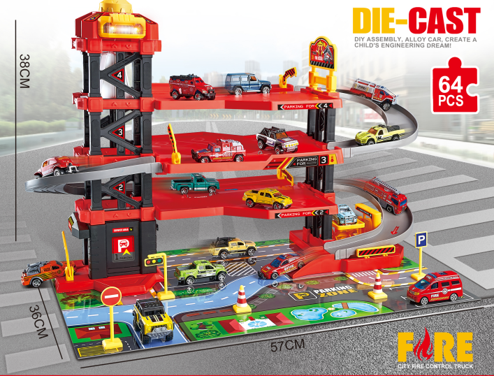 car parking lot toys for kids garage game set with race tracks and 6pcs alloy small cars