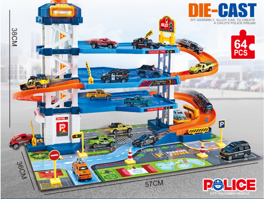 car parking lot toys for kids garage game set with race tracks and 6pcs alloy small cars